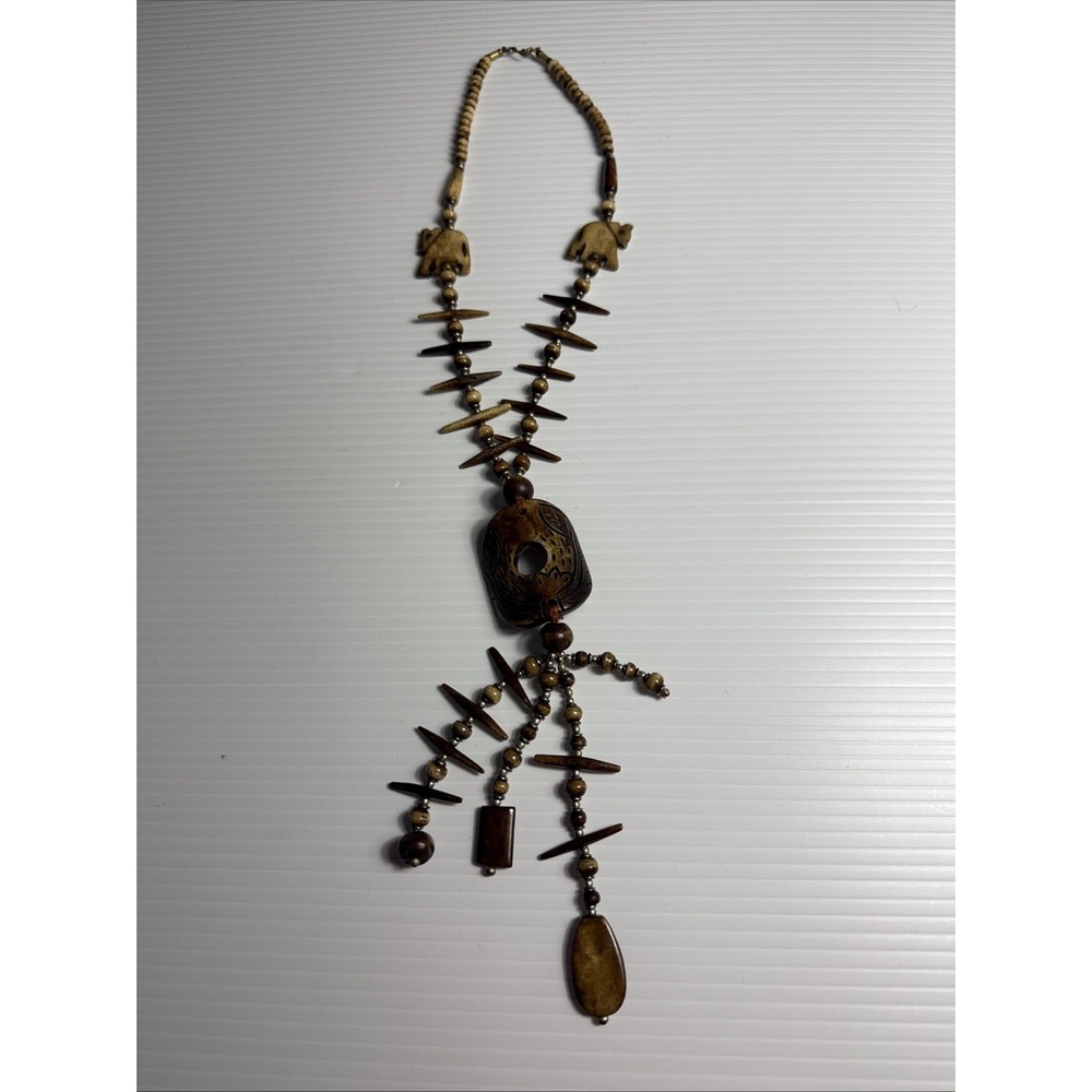 Vintage Tribal Brown carved Animals Necklace‎ Ethnic beaded  Safari Style - Picture 2 of 6